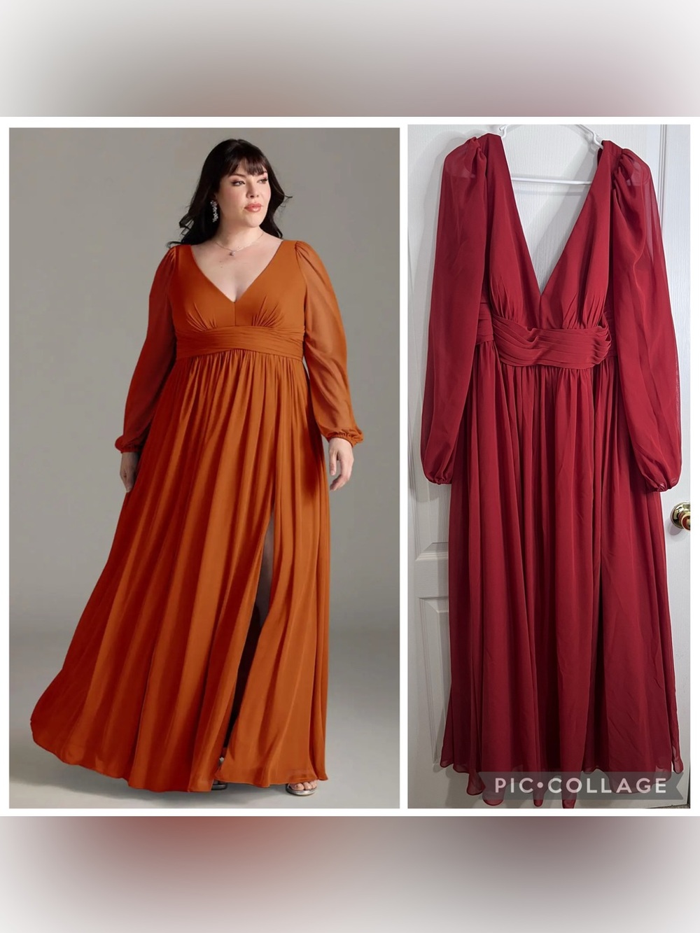 Azazie Paprika A-Line V-Neck Long Sleeve Chiffon
Dress size A24
